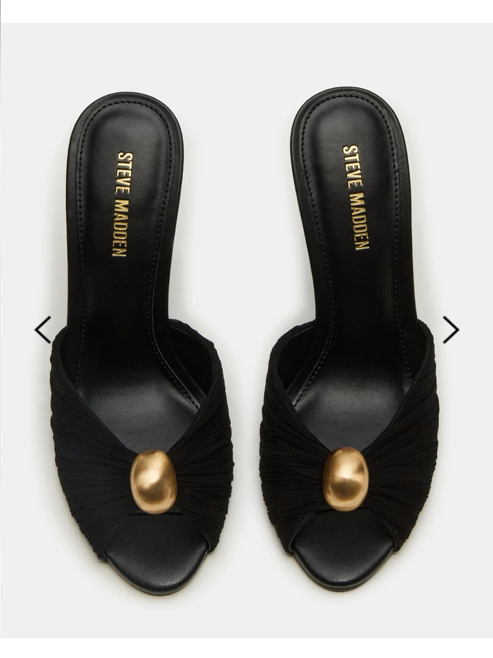 Steve Madden Black Satin Open-Toe Heels with Gold Accent PRIYA womens size 7 - Picture 3 of 6